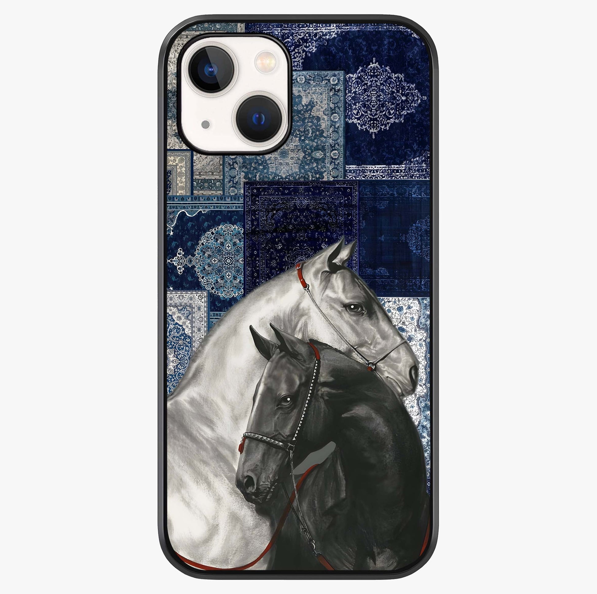 Midnight Stallion Blues Glass Case showing full back design in clean flat view with glossy glass finish.