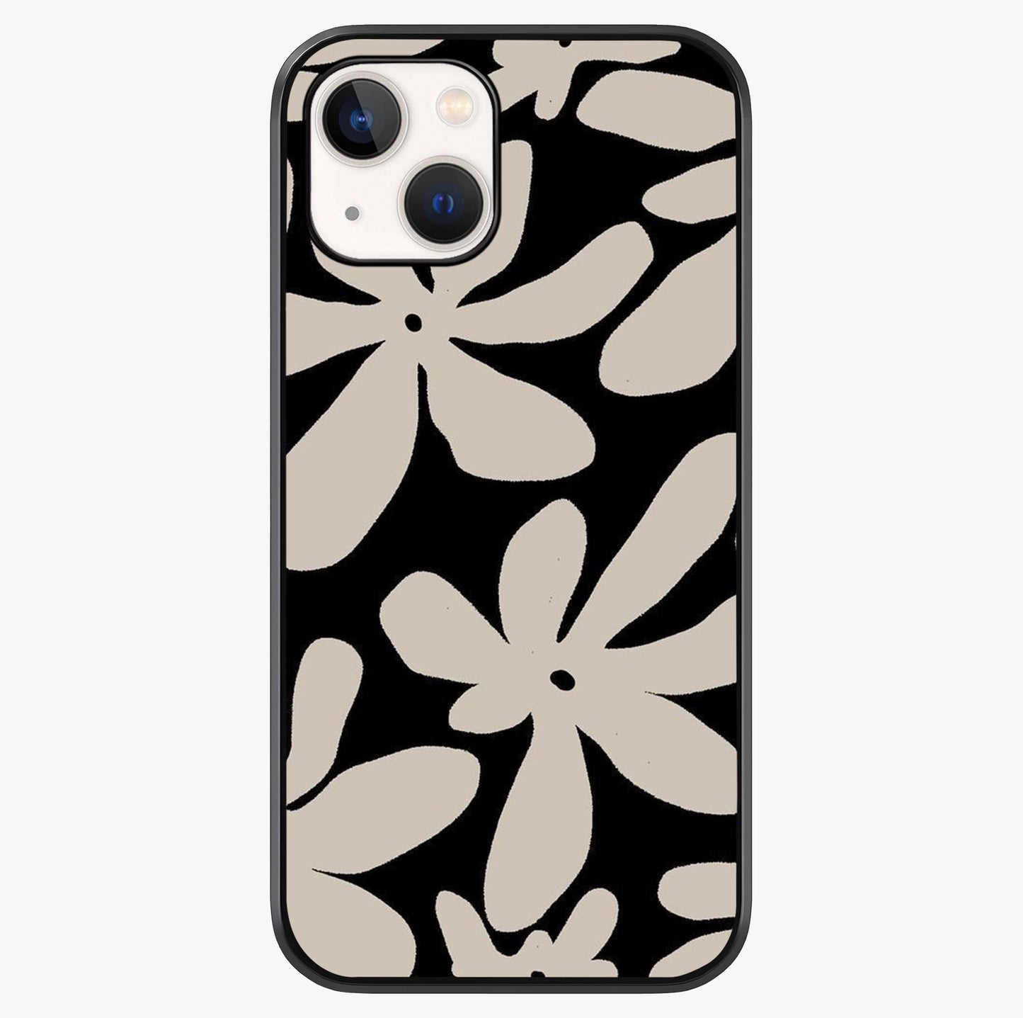 Monochrome Petal Dance Glass Case showing full back design in clean flat view with glossy glass finish.