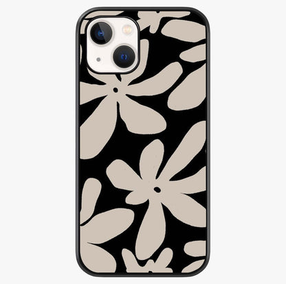 Monochrome Petal Dance Glass Case showing full back design in clean flat view with glossy glass finish.