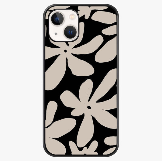 Monochrome Petal Dance Glass Case showing full back design in clean flat view with glossy glass finish.
