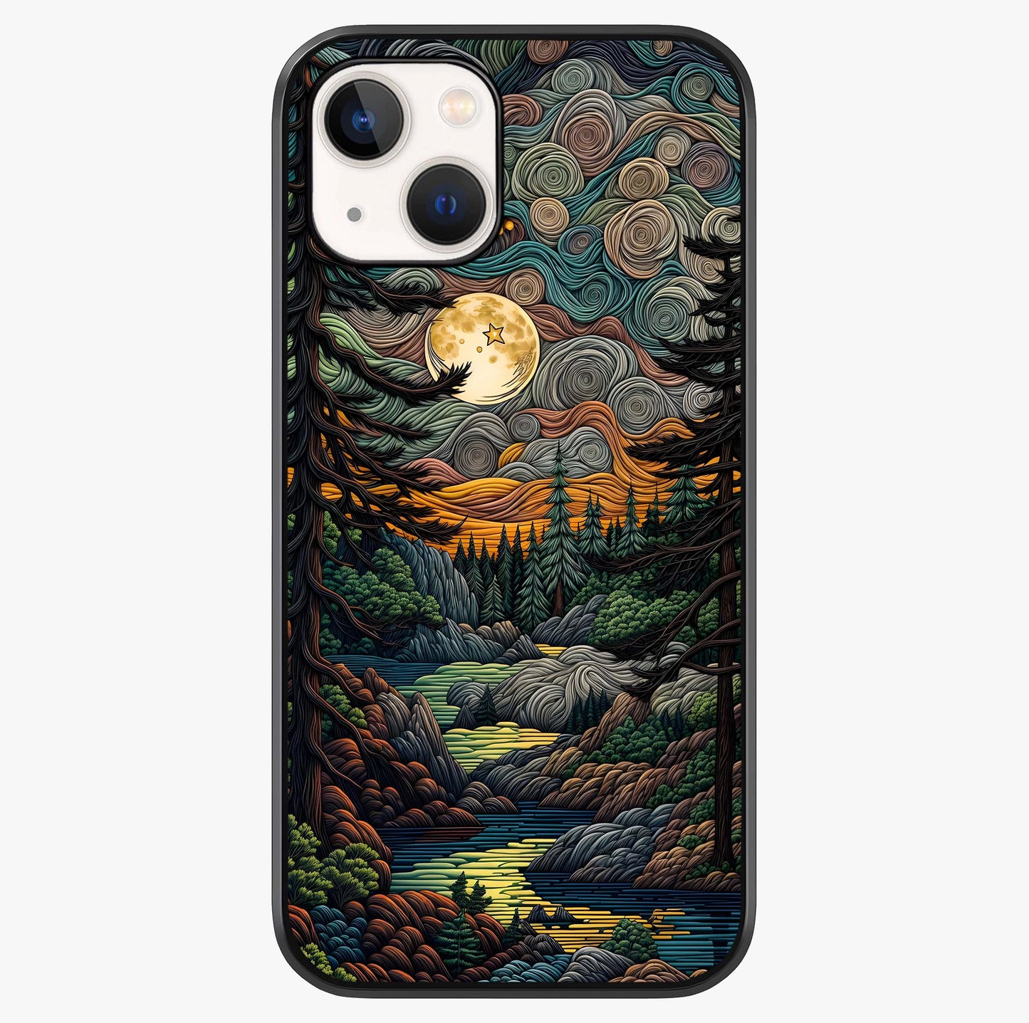 Moonlight Forest Dream Glass Case showing full back design in clean flat view with glossy glass finish.