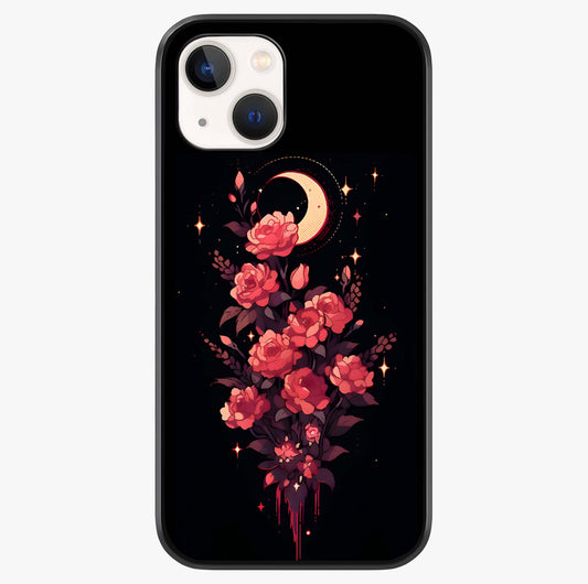 Moonlit Floral Elegance Glass Case showing full back design in clean flat view with glossy glass finish.