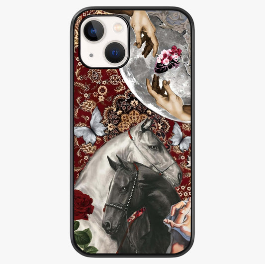 Moonlit Royal Stallion Glass Case showing full back design in clean flat view with glossy glass finish.