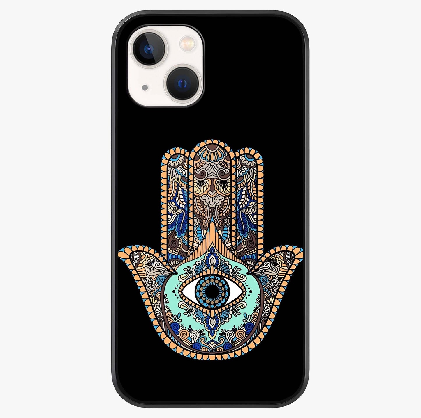 Mystic Hamsa Eye Glass Case showing full back design in clean flat view with glossy glass finish.