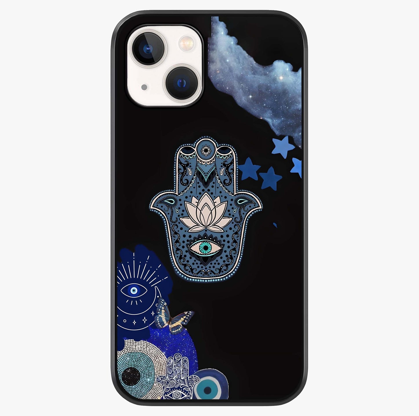 Mystic Hand Aura Glass Case showing full back design in clean flat view with glossy glass finish.