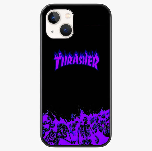 Neon Flame Riot Glass Case showing full back design in clean flat view with glossy glass finish.