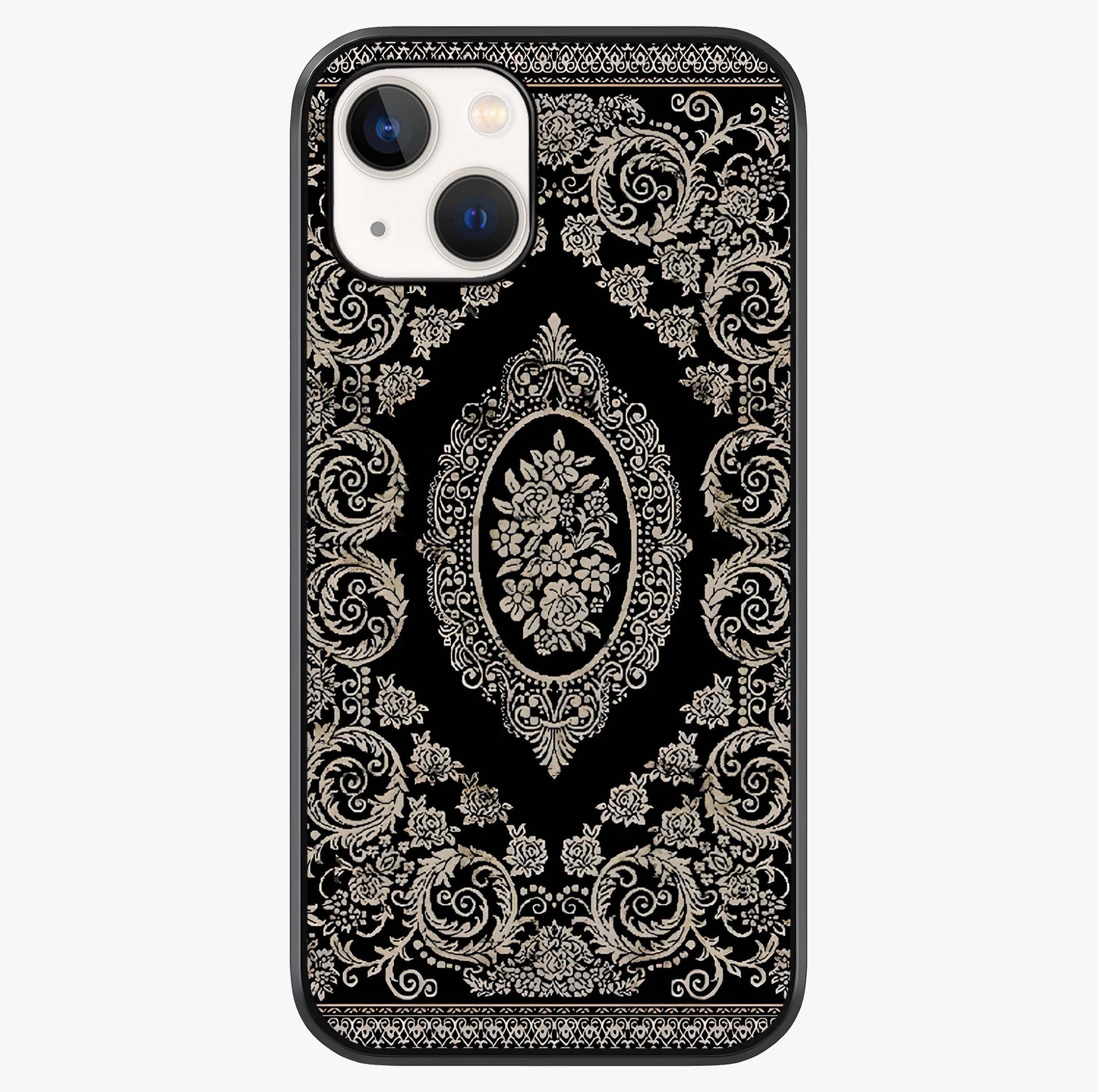 Noir Bloom Elegance Glass Case showing full back design in clean flat view with glossy glass finish.