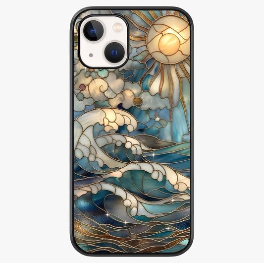 Oceanic Stained Printed Glass Case showing full back design in clean flat view with glossy glass finish.