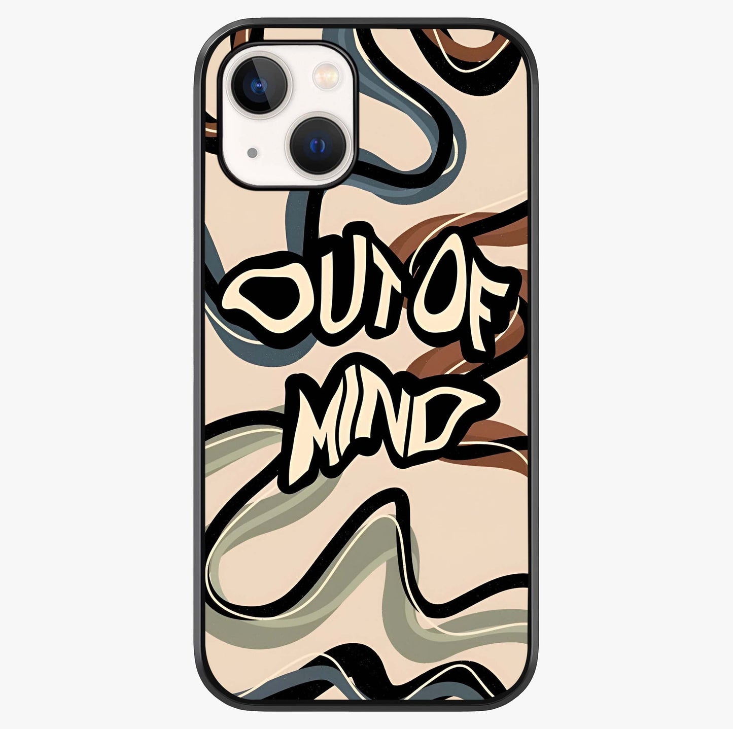 Out Of Mind Glass Case showing full back design in clean flat view with glossy glass finish.