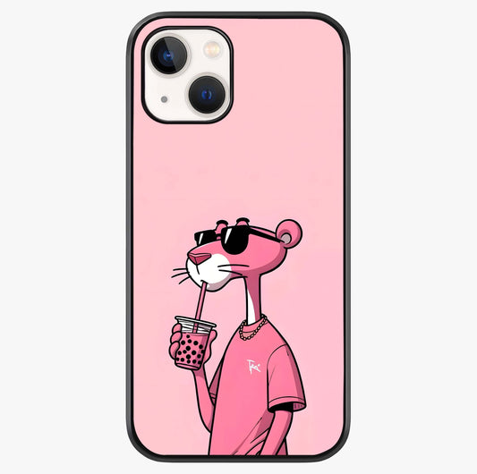Pink Panther Glass Case showing full back design in clean flat view with glossy glass finish.