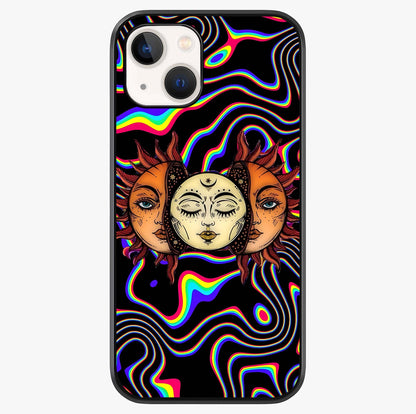 Psychedelic Sun Glass Case showing full back design in clean flat view with glossy glass finish.