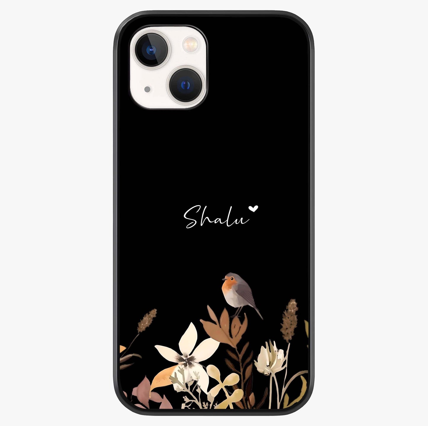 Quiet Garden Tune Custom Name Glass Case showing full back design in clean flat view with glossy glass finish.