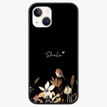 Quiet Garden Tune Custom Name Glass Case showing full back design in clean flat view with glossy glass finish.