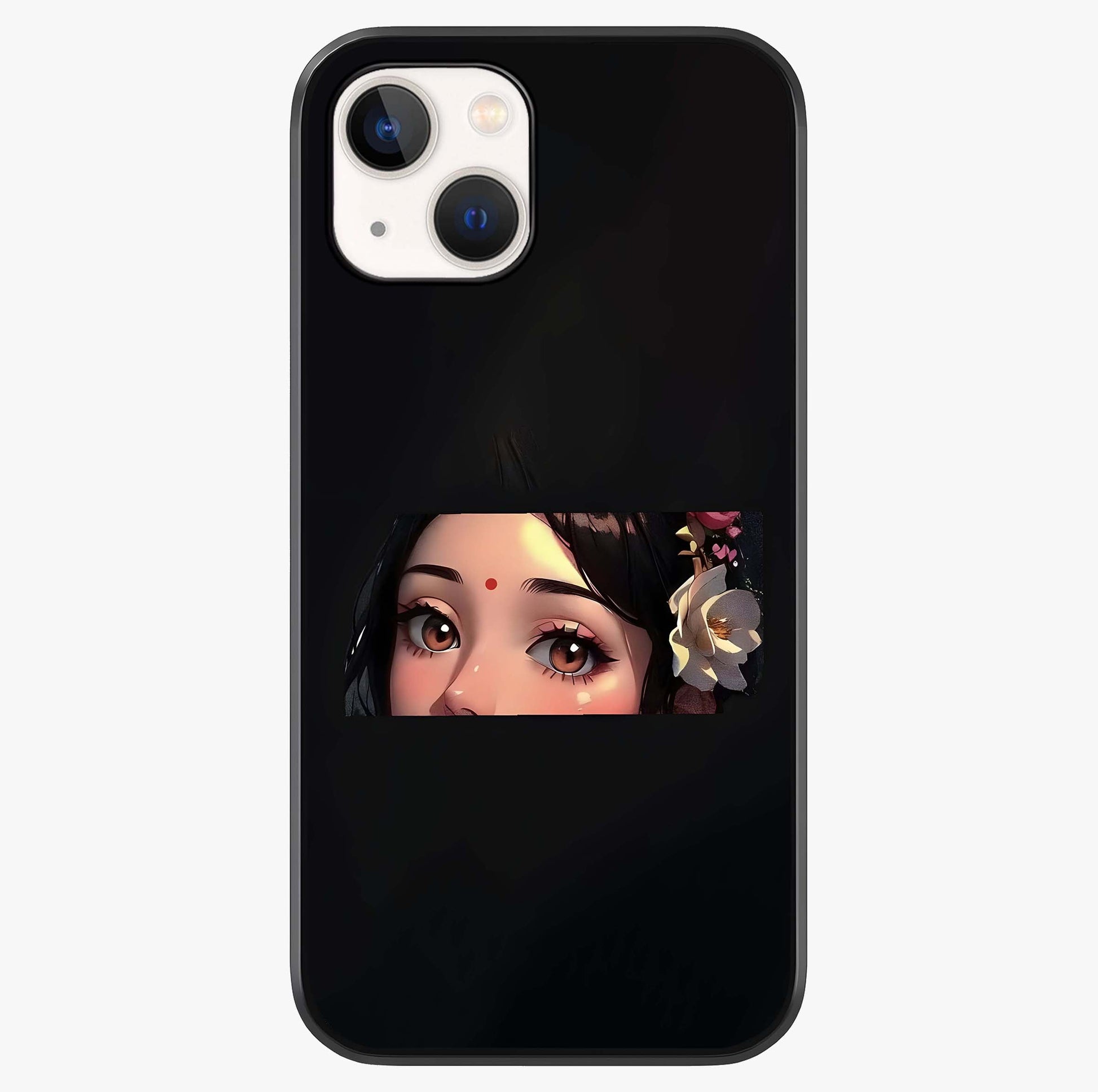 Radha Divine Embrace Glass Case showing full back design in clean flat view with glossy glass finish.