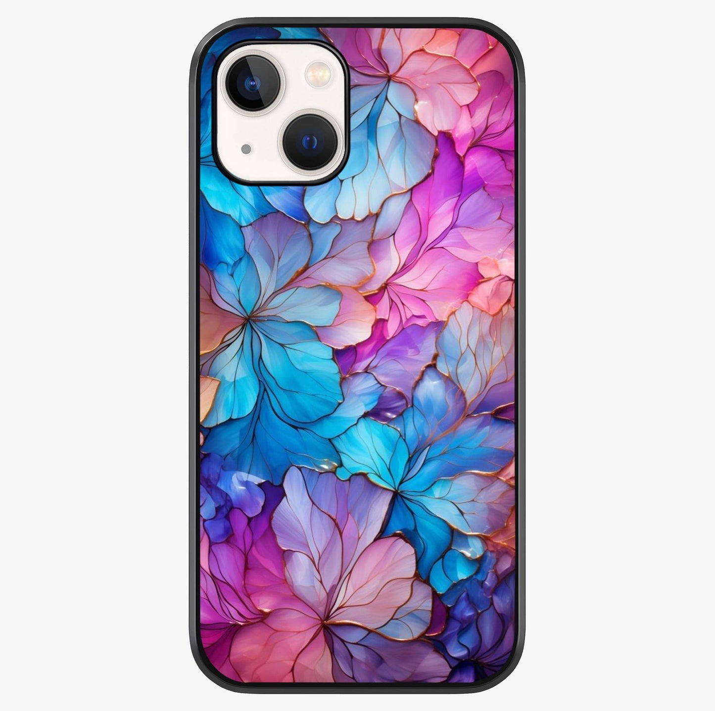 Radiant Floral Whirl Glass Case showing full back design in clean flat view with glossy glass finish.