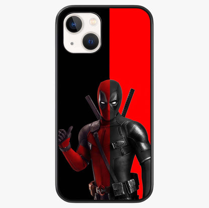 Red & Black Deadpool Theme Glass Case showing full back design in clean flat view with glossy glass finish.