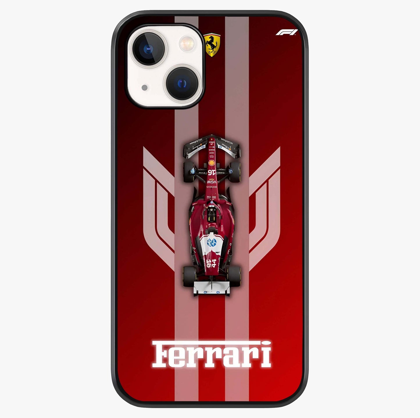 Red Ferrari F1 Vertical Glass Case showing full back design in clean flat view with glossy glass finish.
