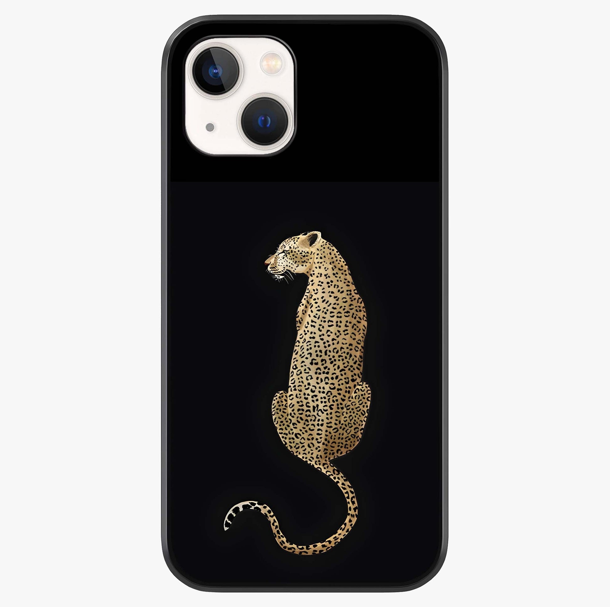 Regal Leopard Glass Case showing full back design in clean flat view with glossy glass finish.