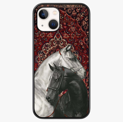 Regal Stallion Tapestry Glass Case showing full back design in clean flat view with glossy glass finish.