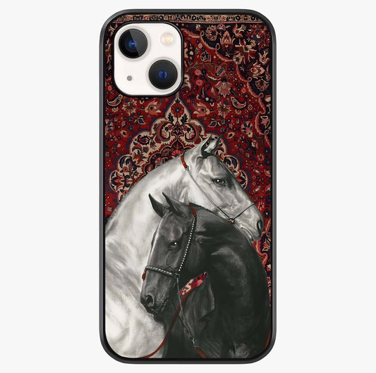 Regal Stallion Tapestry Glass Case showing full back design in clean flat view with glossy glass finish.