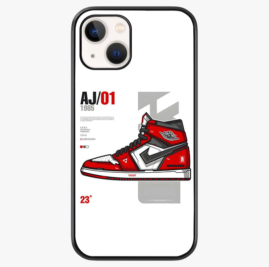 Retro Sneaker Blueprint Glass Case showing full back design in clean flat view with glossy glass finish.