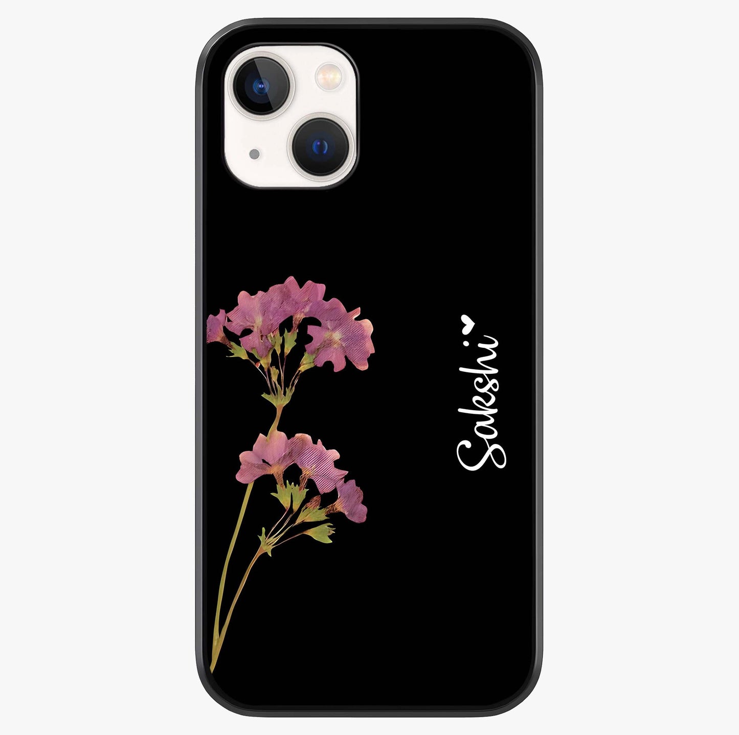 Riching Lavender Flower Custom Name Glass Case showing full back design in clean flat view with glossy glass finish.