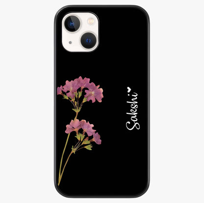 Riching Lavender Flower Custom Name Glass Case showing full back design in clean flat view with glossy glass finish.