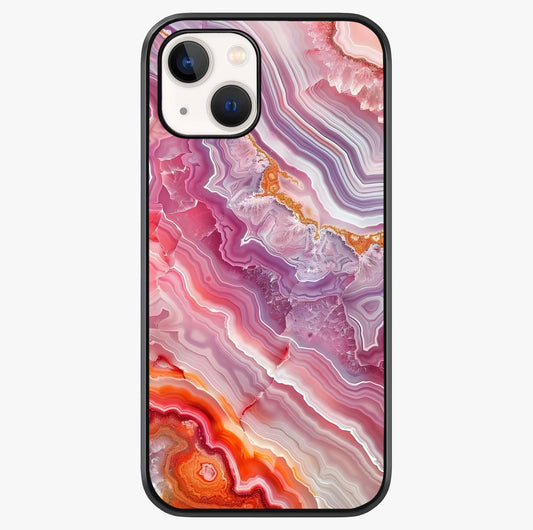 Rose Quartz Marble Glass Case showing full back design in clean flat view with glossy glass finish.