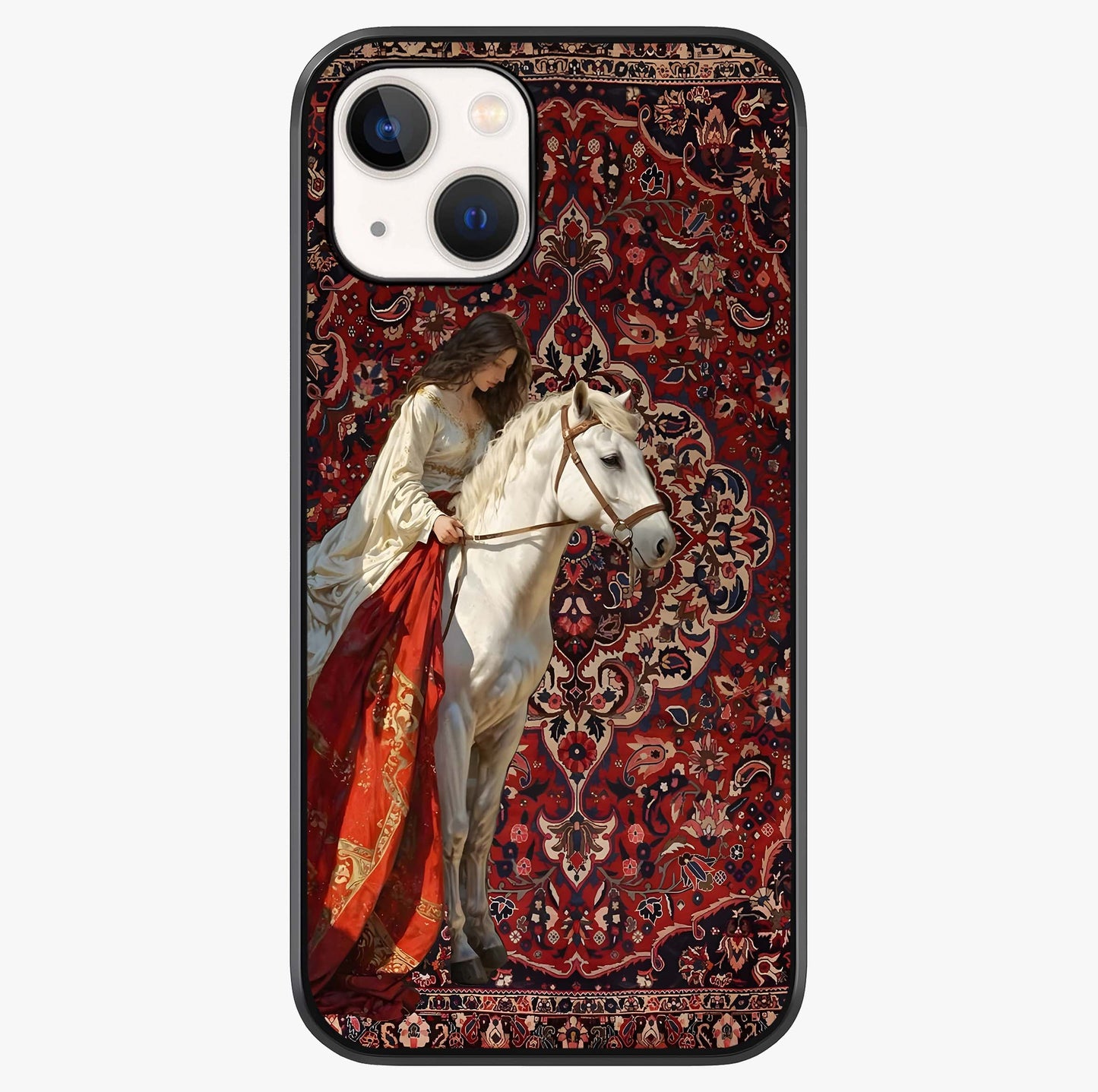 Royal Rider Tapestry Glass Case showing full back design in clean flat view with glossy glass finish.