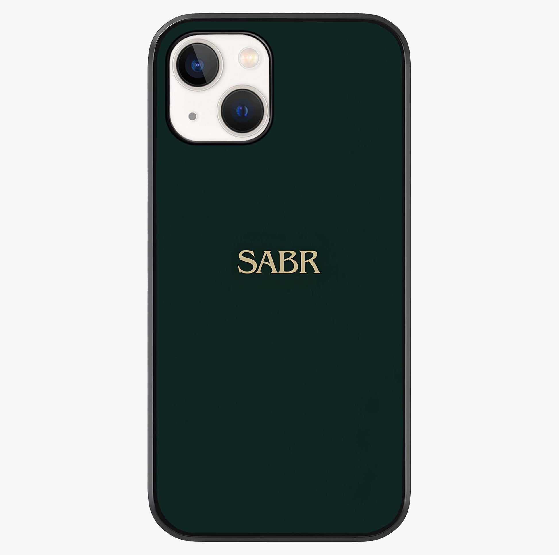 Sabr Minimal Patience Glass Case showing full back design in clean flat view with glossy glass finish.