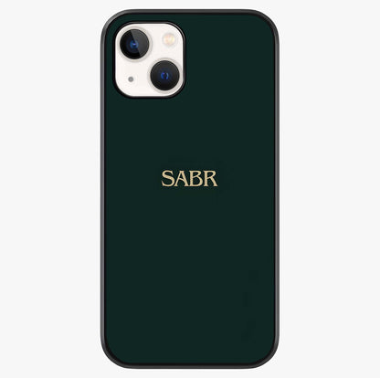 Sabr Minimal Patience Glass Case showing full back design in clean flat view with glossy glass finish.