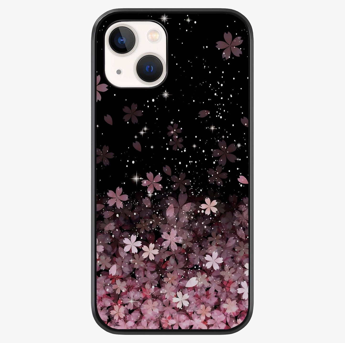 Small Starry Flowers Glass Case showing full back design in clean flat view with glossy glass finish.