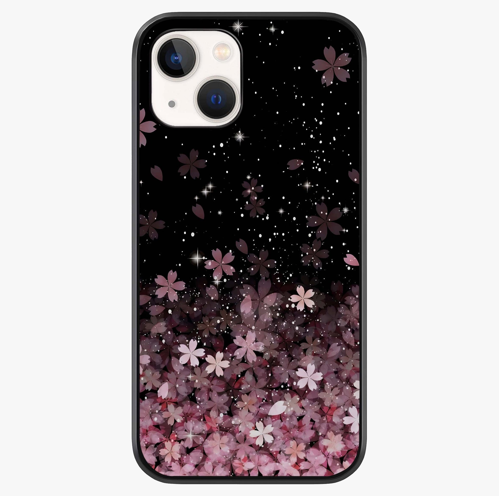 Small Starry Flowers Glass Case showing full back design in clean flat view with glossy glass finish.
