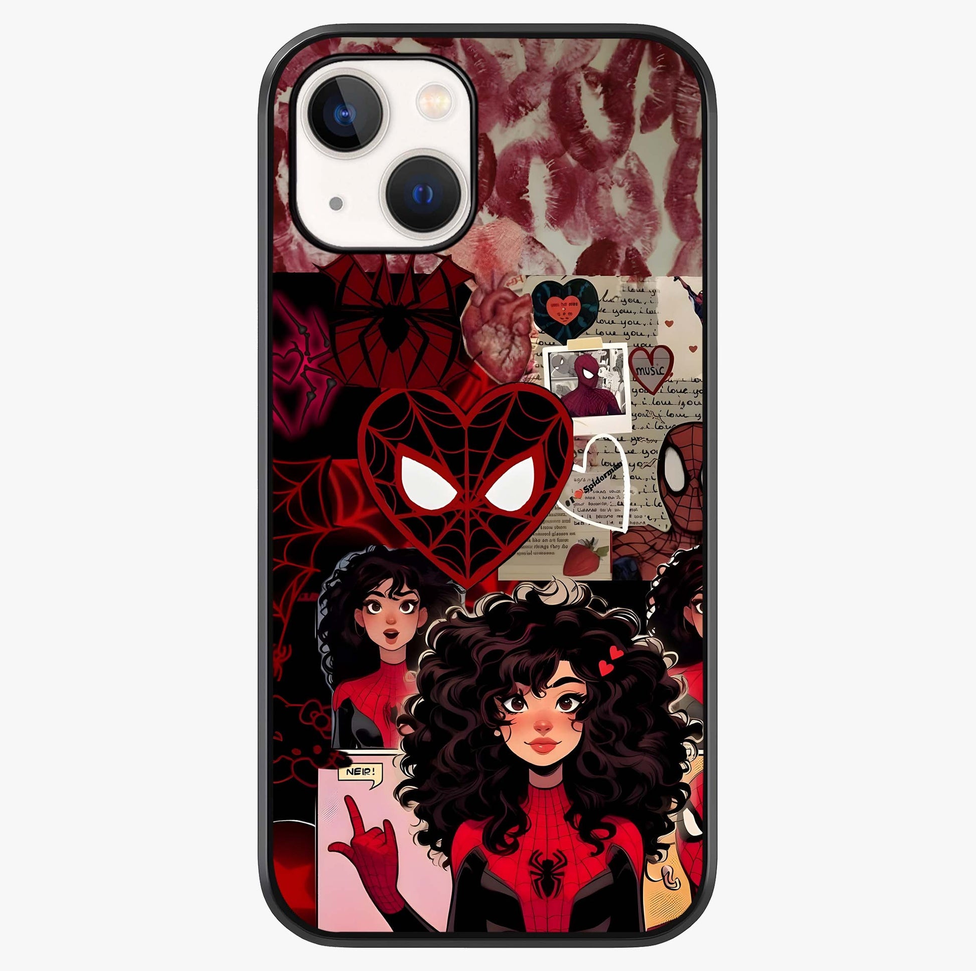 Spider Love Story Glass Case showing full back design in clean flat view with glossy glass finish.