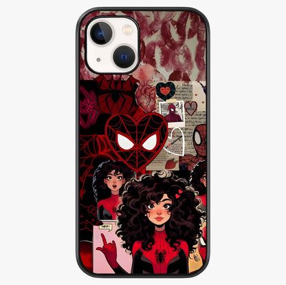 Spider Love Story Glass Case showing full back design in clean flat view with glossy glass finish.
