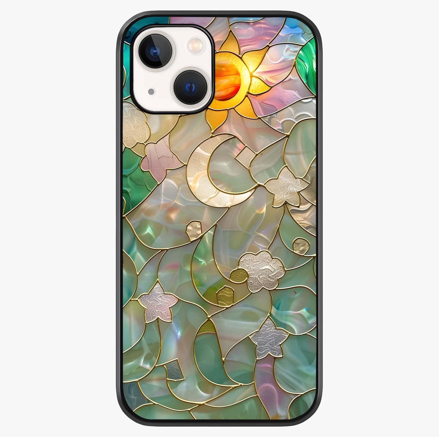 Stained Sunrise Glow Glass Case showing full back design in clean flat view with glossy glass finish.