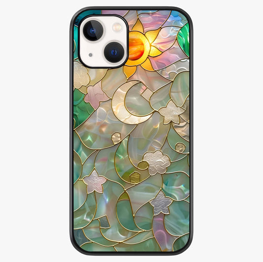 Stained Sunrise Glow Glass Case showing full back design in clean flat view with glossy glass finish.