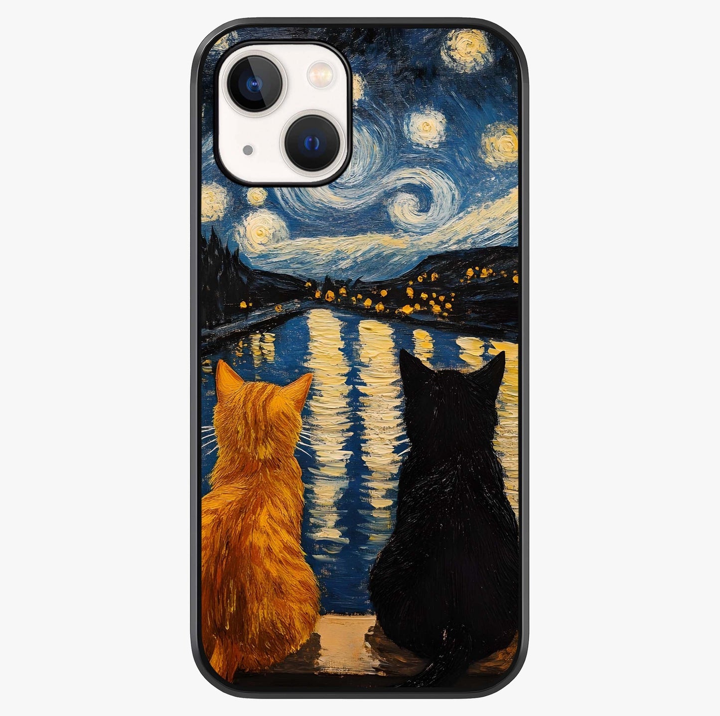 Starry River Cats Glass Case showing full back design in clean flat view with glossy glass finish.