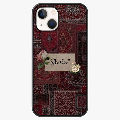 Velvet Wine Pattern Custom Name Glass Case showing full back design in clean flat view with glossy glass finish.