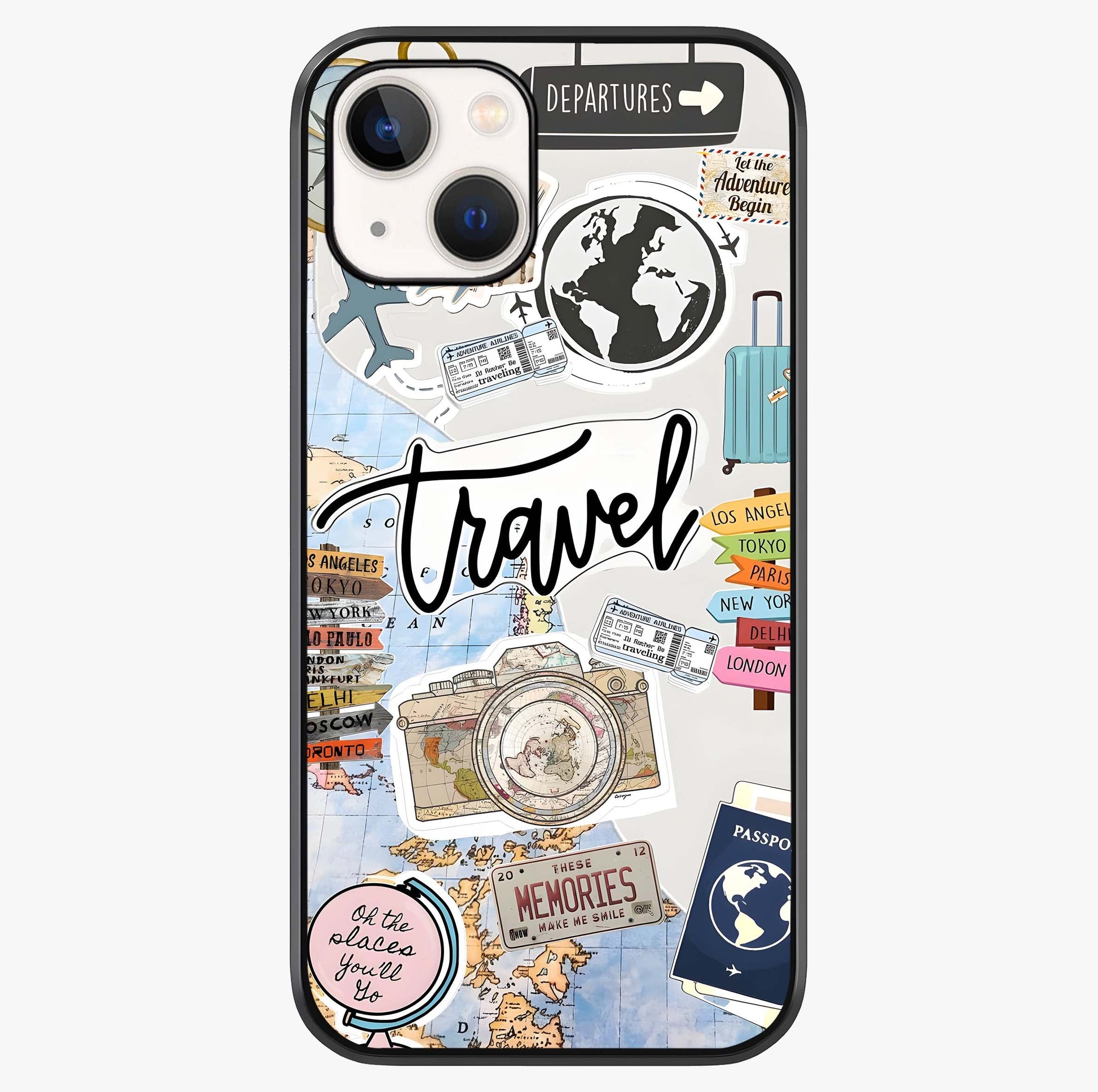 Wanderlust Journal Glass Case showing full back design in clean flat view with glossy glass finish.