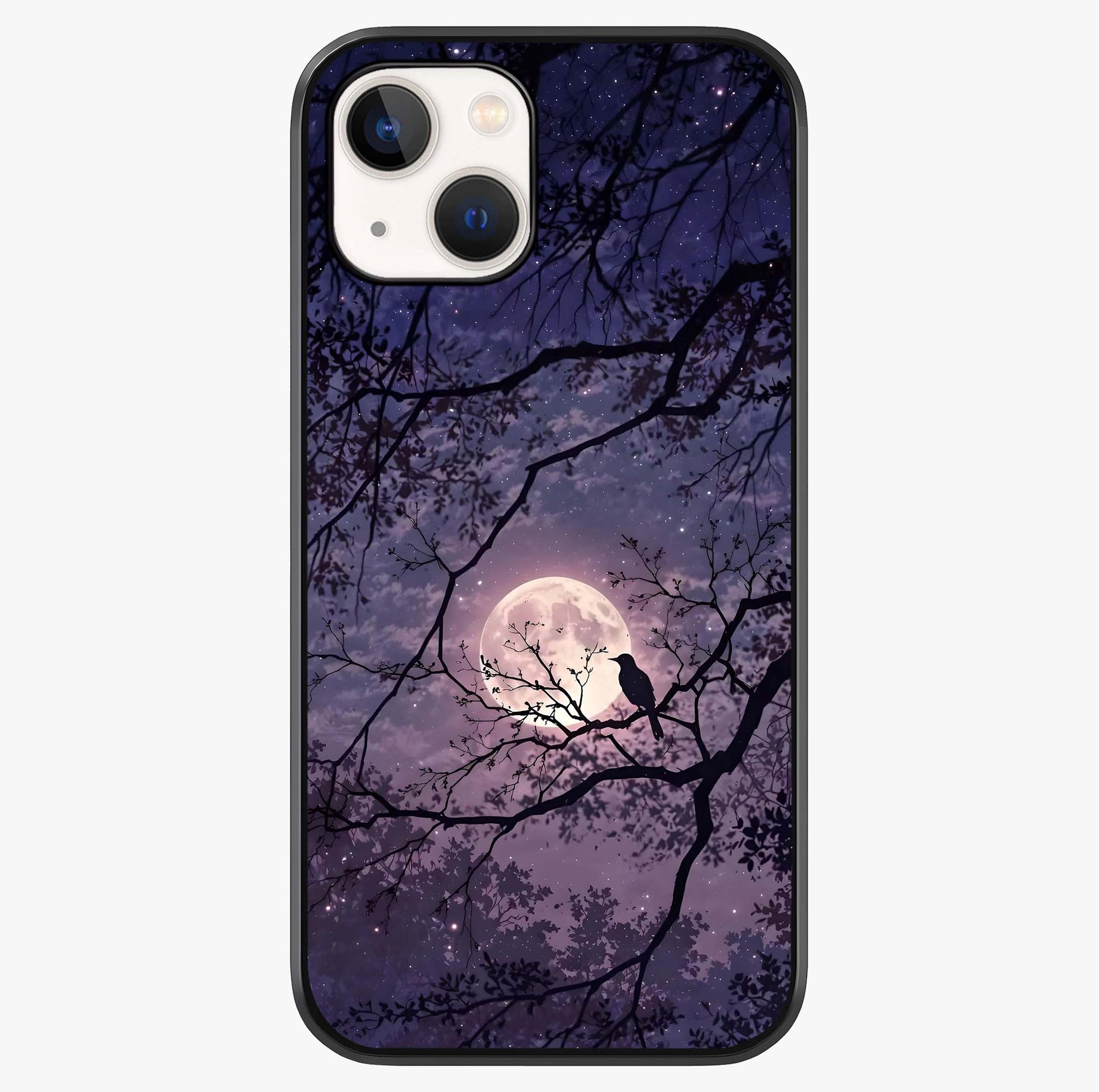 Whispering Moon Silence Glass Case showing full back design in clean flat view with glossy glass finish.
