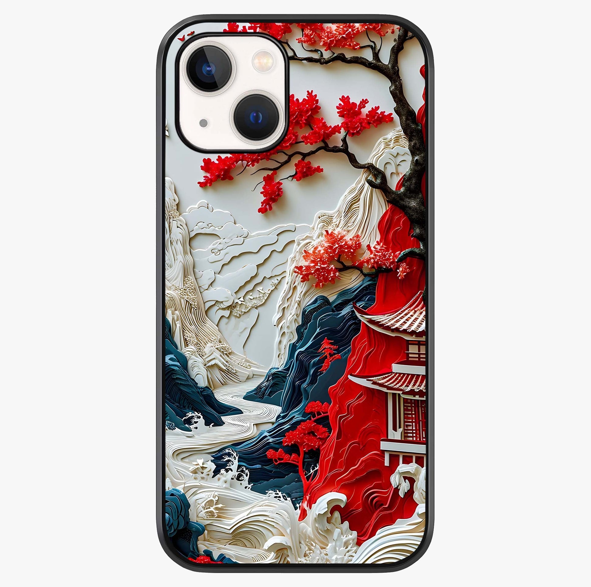 Whispers Of Sakura Waves Glass Case showing full back design in clean flat view with glossy glass finish.