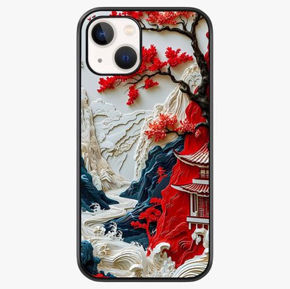 Whispers Of Sakura Waves Glass Case showing full back design in clean flat view with glossy glass finish.