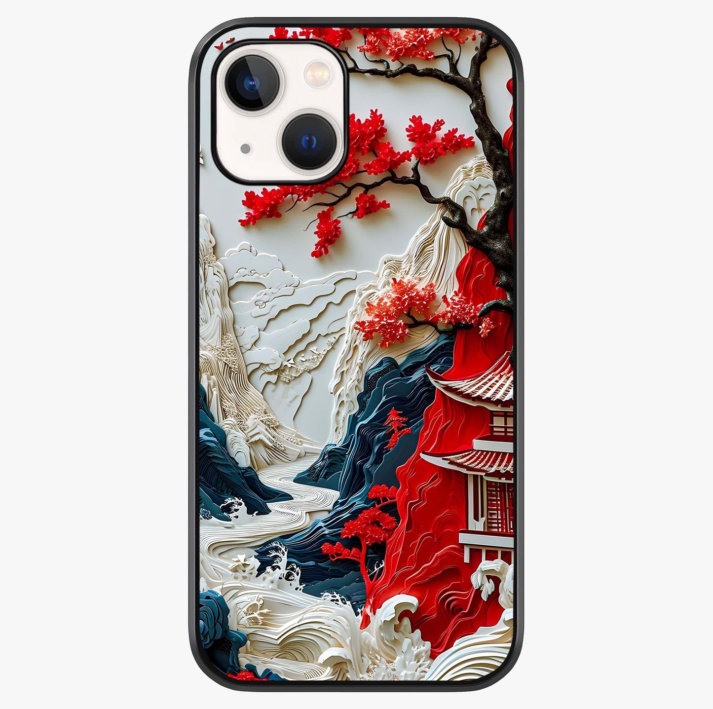 Whispers Of Sakura Waves Glass Case showing full back design in clean flat view with glossy glass finish.