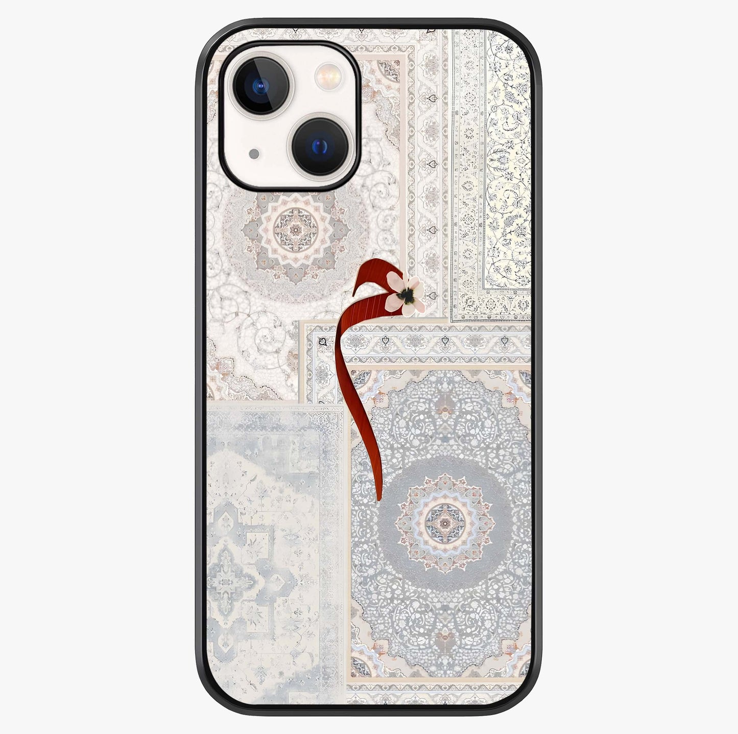 White Aesthetic Bow Glass Case showing full back design in clean flat view with glossy glass finish.