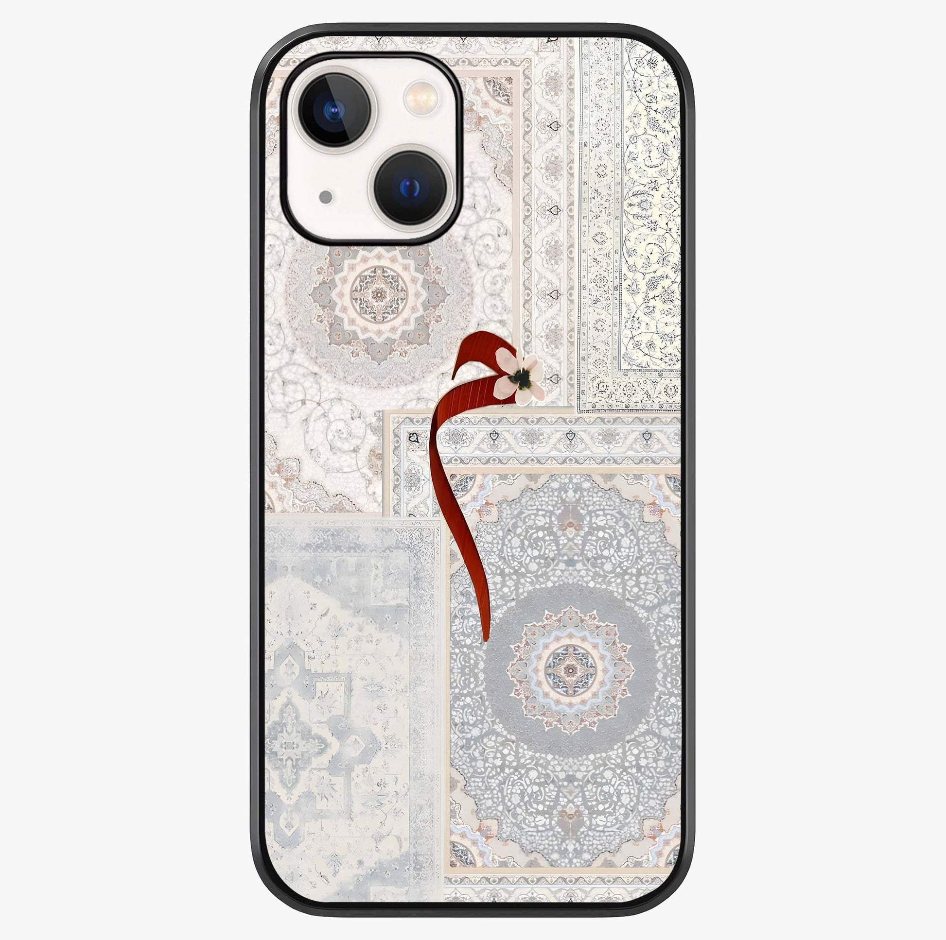 White Aesthetic Bow Glass Case showing full back design in clean flat view with glossy glass finish.