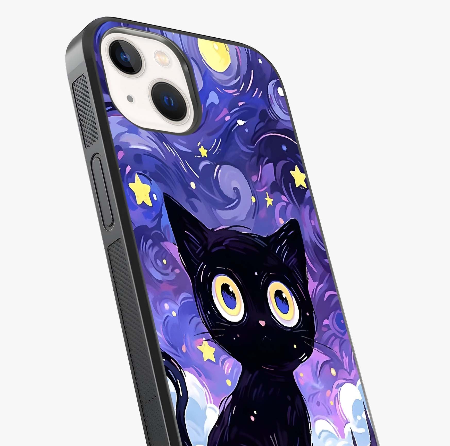 Abstract Cat Art Glass Case captured at a warm angle highlighting gloss, texture and premium glass finish.