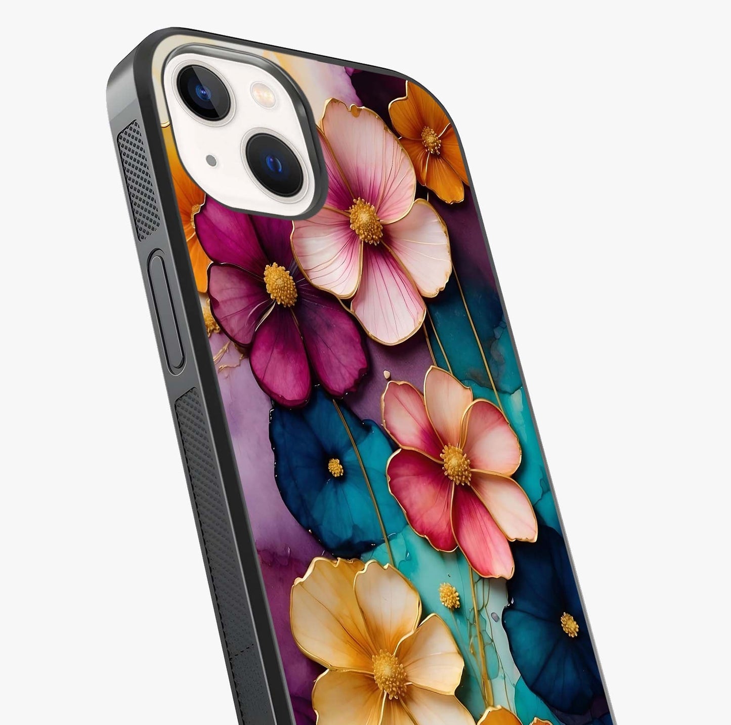 Artlyn Grace Flower Pattern Glass Case captured at a warm angle highlighting gloss, texture and premium glass finish.