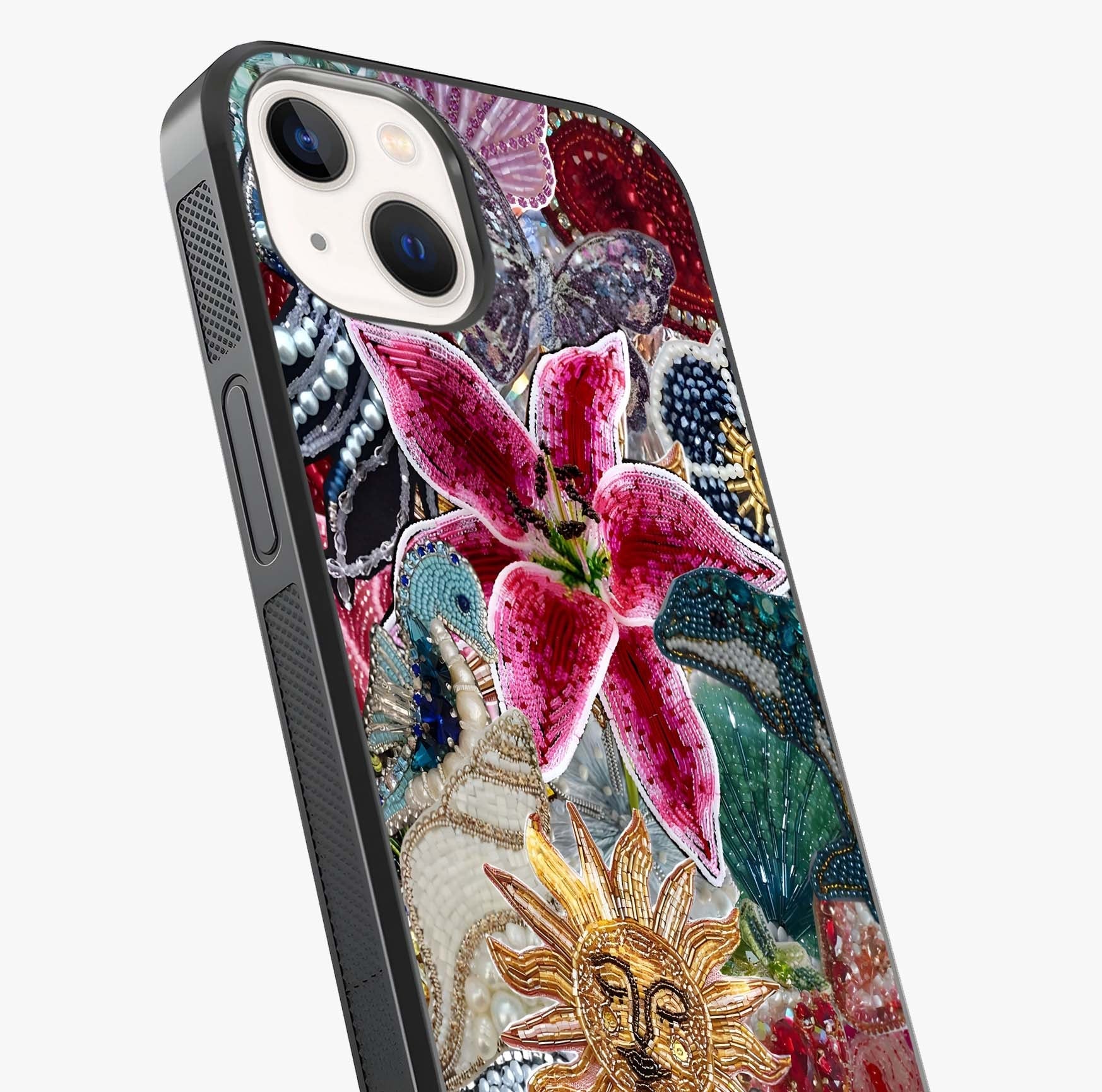 Beaded Garden Fantasy Glass Case captured at a warm angle highlighting gloss, texture and premium glass finish.