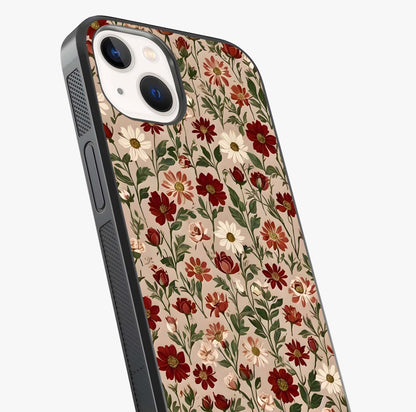 Biege Flower With Leaf Glass Case captured at a warm angle highlighting gloss, texture and premium glass finish.